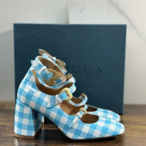 A.Bocca Two For Love Scarpa Donna Check Celeste Con Tacco Luxury Handmade 37.5