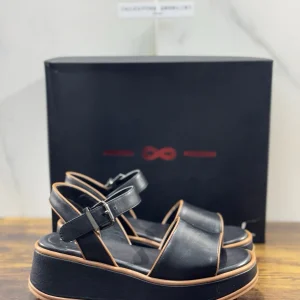 181 Alberto Gozzi Sandalo Zeppa Pelle Nera  Casual Donna 38