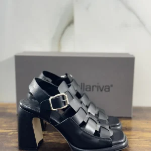 Laura Bellariva Sandalo Donna In Pelle Nera Con Tacco  Made In Italy 38